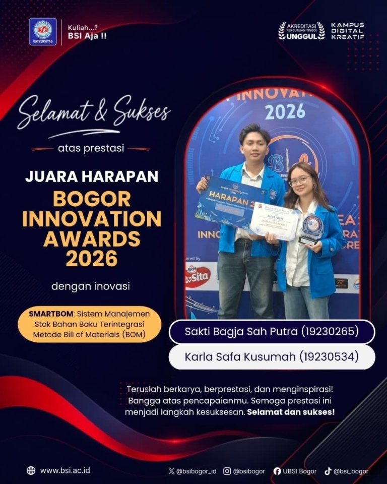 Dua Mahasiswa Sistem Informasi Bogor Sabet Juara Harapan II Bogor Innovation Award 2026 Lewat Inovasi SMARTBOM!